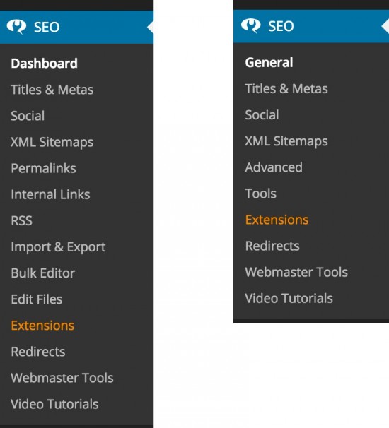 wordpress seo admin menu changes