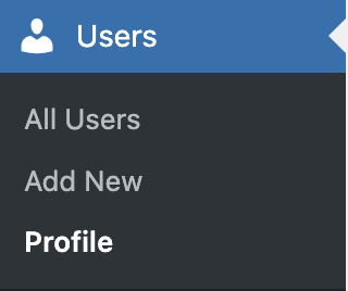 Screenshot showing the menu item Users_Profile in the WordPress admin menu