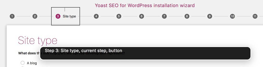 aria-current in the Yoast SEO Configuration wizard