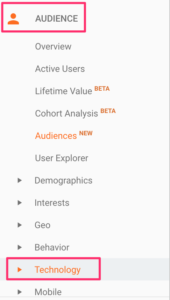 Technology report in Google Analytics