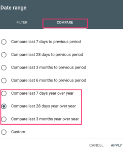 Comparing dates in Google Search Console