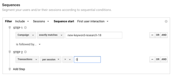 Example of sequence segments in Google Analytics