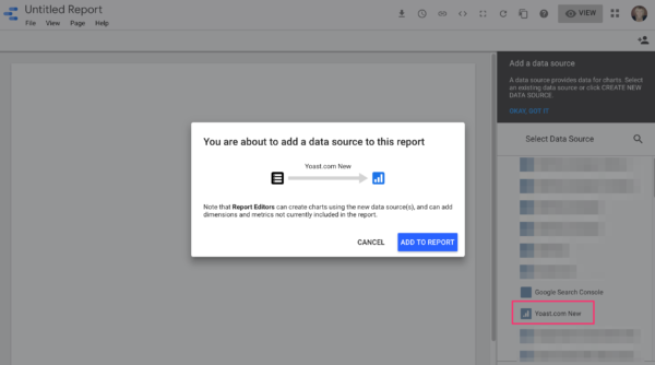 Add data source to report in Google Data Studio