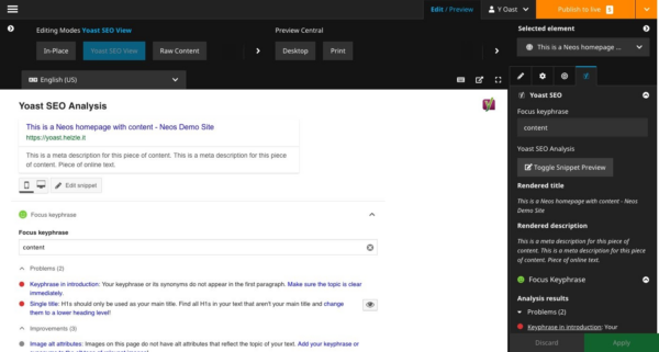 Yoast SEO in the Neos editor