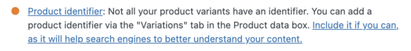 Screenshot product identifier check varaiable products in SEO analysis Yoast WooCommerce SEO