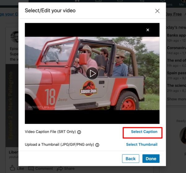 adding captions to LinkedIn video