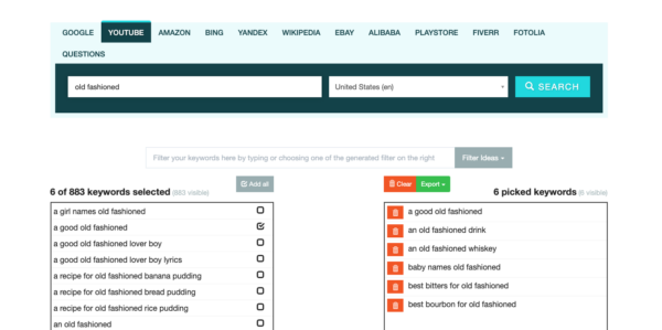 Screenshot of Keyword.io Keyword Tool