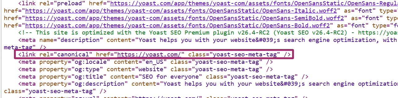Canonical URL HTML example