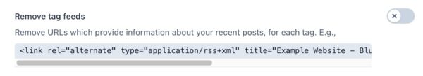 screenshot of the "Remove tag feeds" toggle in the crawl optimization settings in Yoast SEO