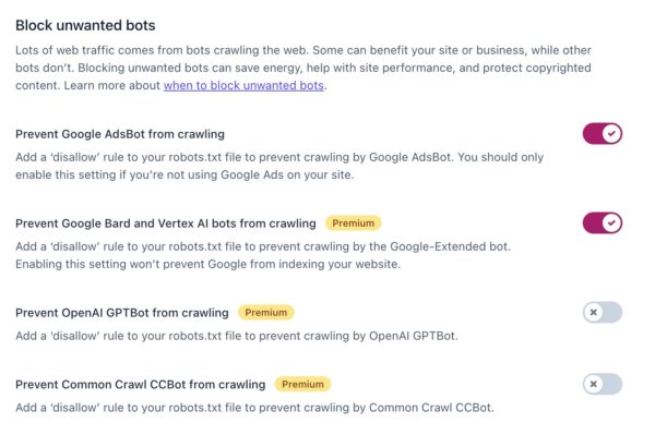 block unwanted bots settings in yoast seo