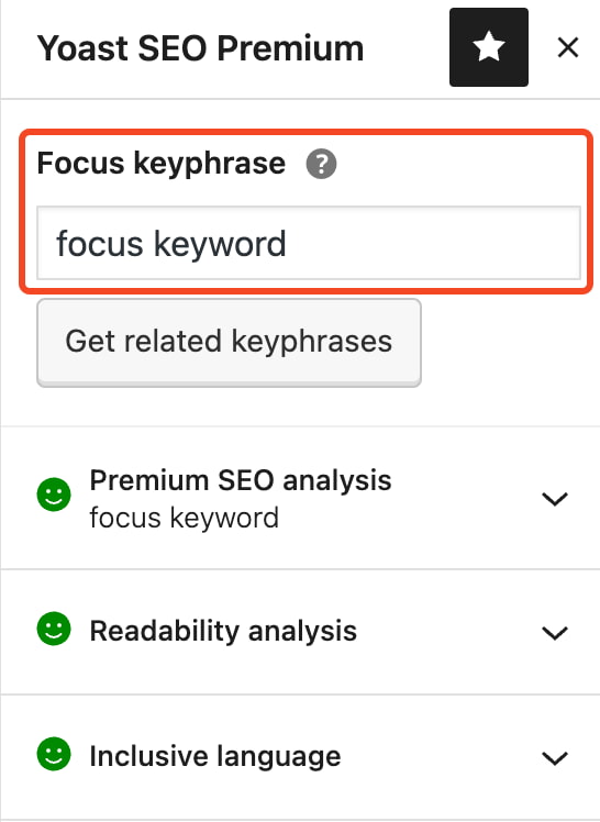 the focus keyphrase input field in the Yoast SEO sidebar