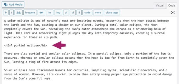 adding headers in html in the classic editor