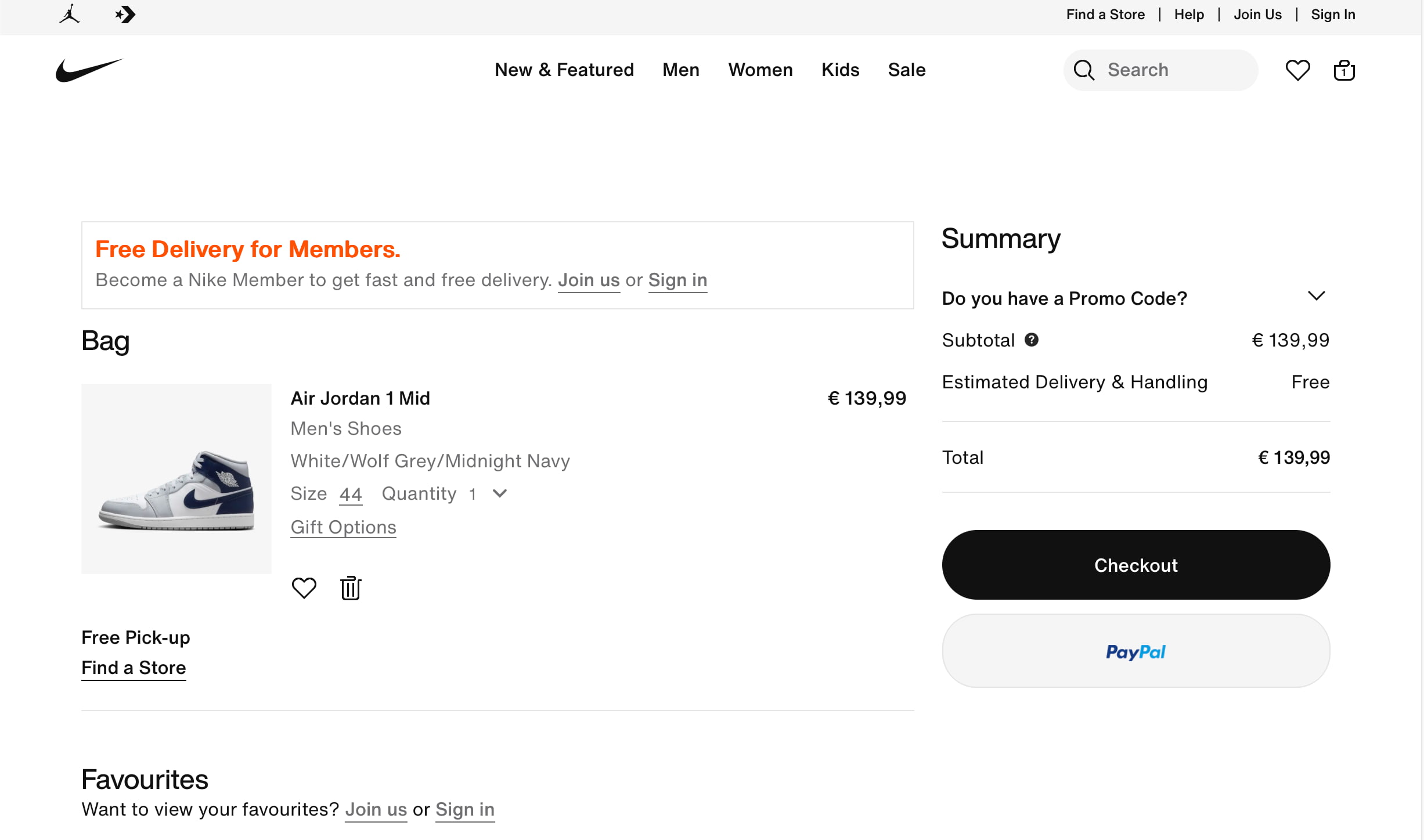 an example of a shoping cart of nike.com showing a nike air jordan in the cart